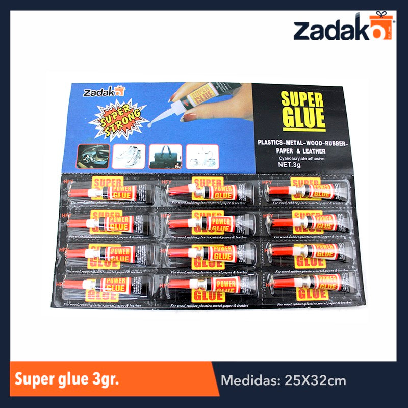 ZF-0039 SUPER GLUE 3 GR., CON 12 PZS, O CAJA CON 144 PQTS