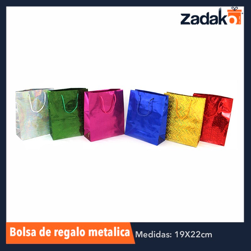 ZP-0811 BOLSA DE REGALO METALICA 19 X 22 CMS, CON 12 PZS, O CAJA CON 100 PQTS