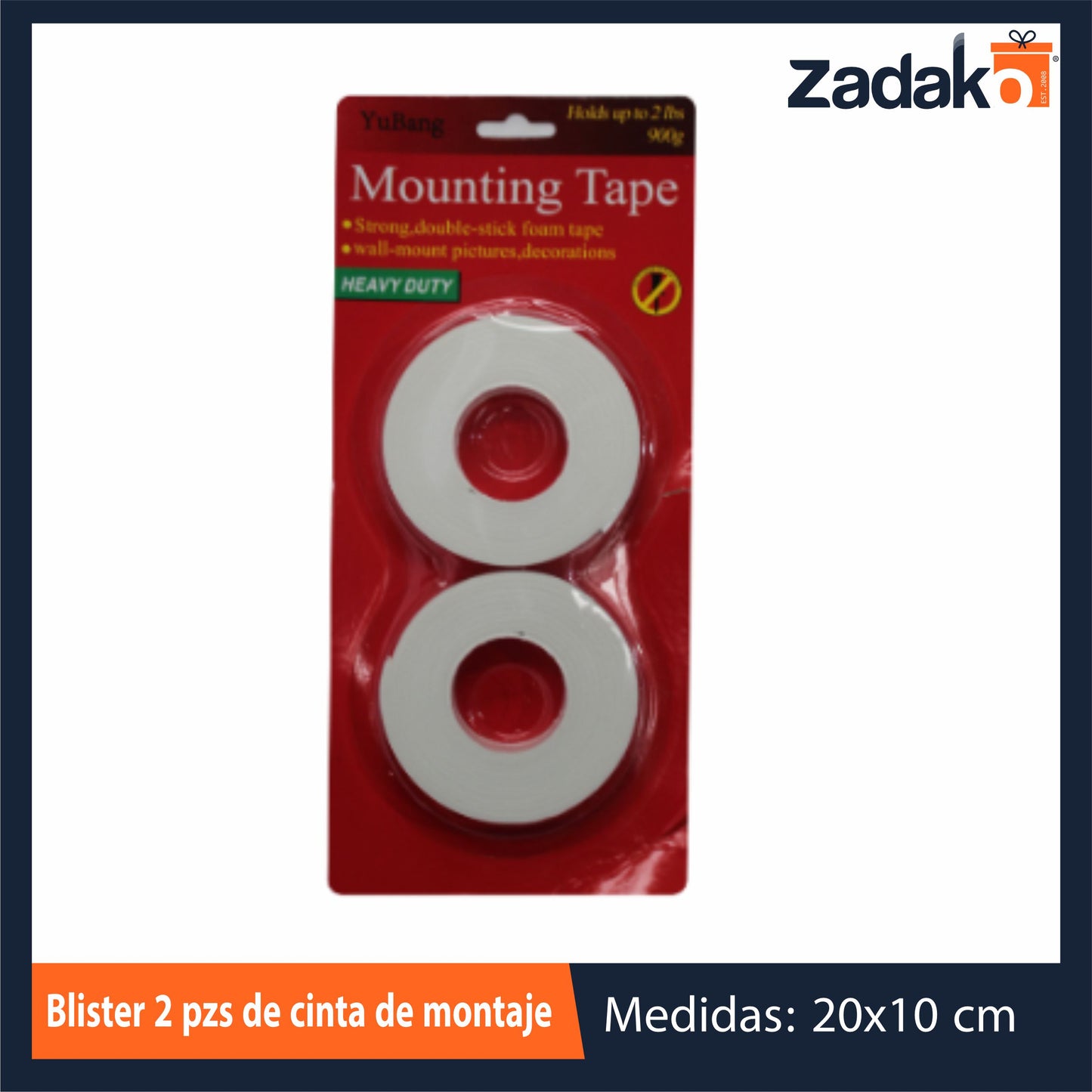 ZF-0273 BLISTER 2 PZS DE CINTA DE MONTAJE (AUTOADHERIBLE A DOS CARAS) CON 1 PZ O CAJA CON 288 PZS